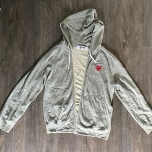 Comme Des Garcons PLAY Red heart Zip up Hoodie - Grey